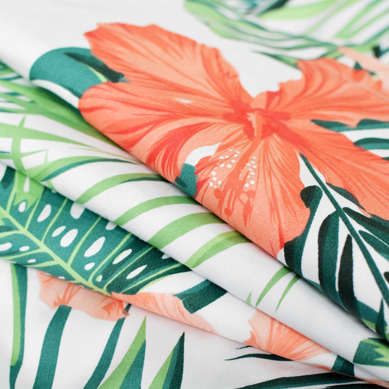 FADFAY Hawaiian Style Red Hibiscus Palm Leaves Tropical Duvet Cover Set Summer Bedding Super Soft 100% Cotton,1 Duvet Cover & 2 Pillow Shames, King Size - Image 5